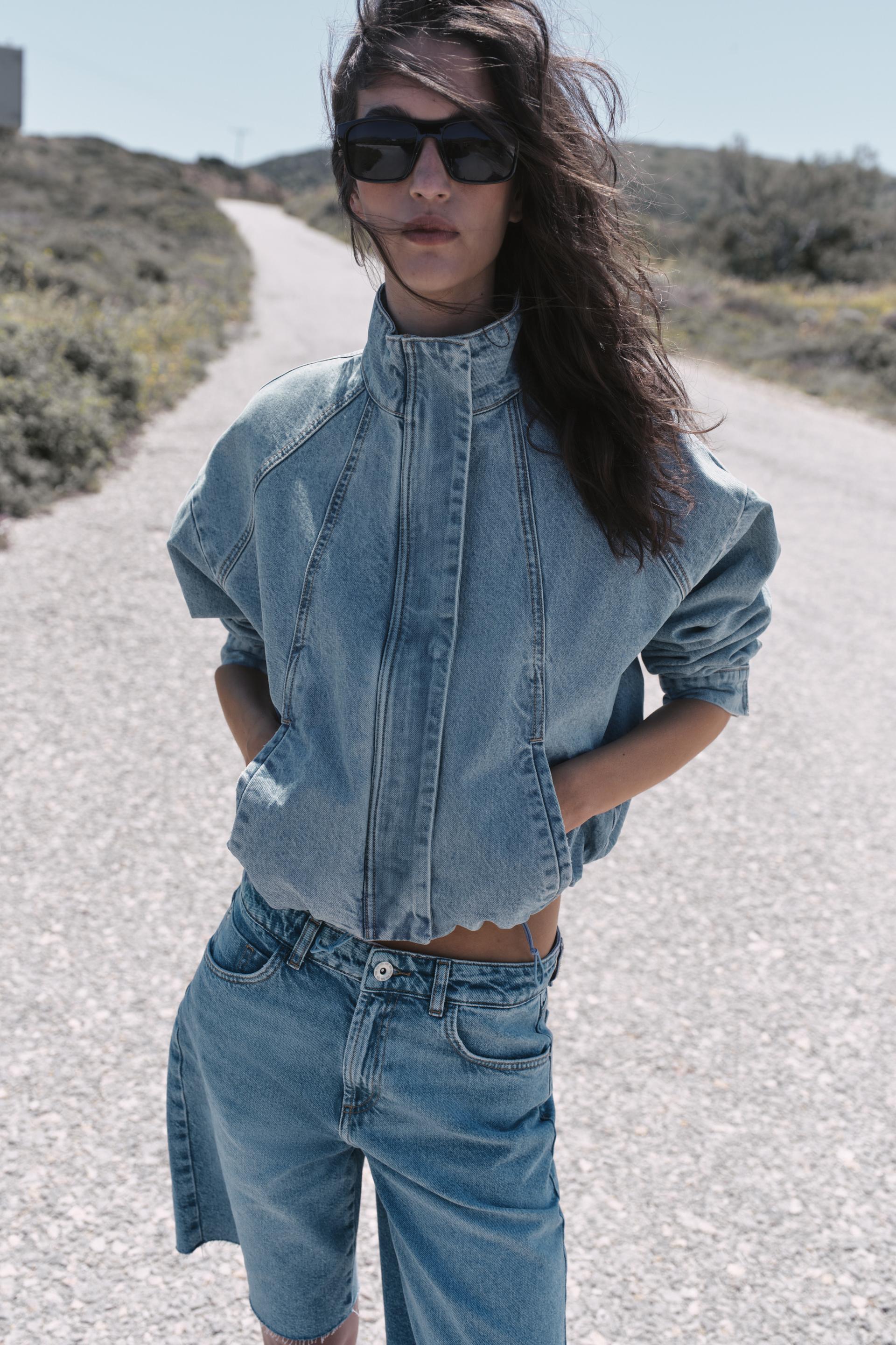 Blouson Bomber en Denim Z1975 à Col Montant